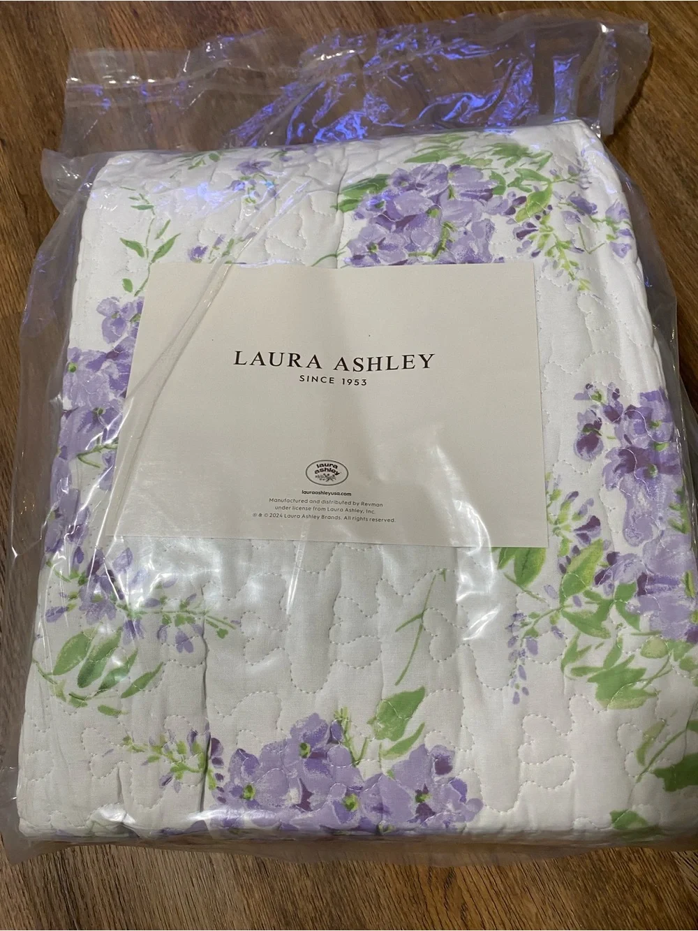 Laura Ashley Queen Lilac Green White Quilt Set 100% Cotton Matching Shams 90x90